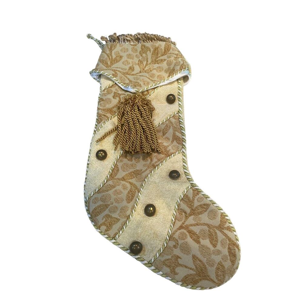 Victorian Gold Fringe Buttons Stocking Christmas Holiday Victoria Large